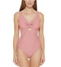 DKNY Women's Peekaboo Twist-Detail Low-Back One-Piece Swimsuit Pink 10 2127