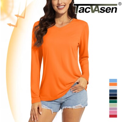 UPF50+ Womens Rash Guard Shirts Long Sleeve Quick Dry V-Neck Hiking Sports Tops