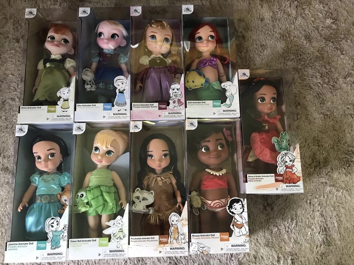 Disney Store Ariel Anna Elsa Jasmine Merida Lilo Rapunzel Animator Toddler  Doll