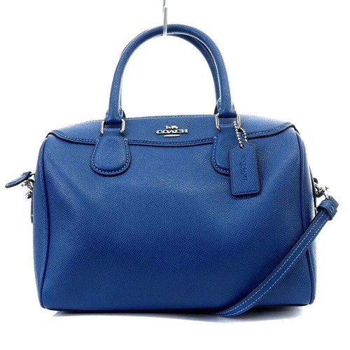 Coach Mini Boston Bag Tote Shoulder 2Way Diagonal Leather Blue F32202
