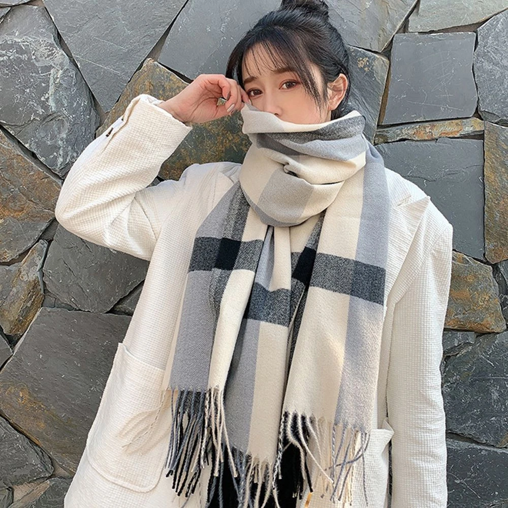 Warm Windproof Pashmina Plaid Cold-proof Neckerchief Wrap Muffler