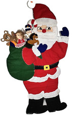 Vintage Waving Santa Door Wall Hanging Finished Sequin Felt Christmas 5 Ft