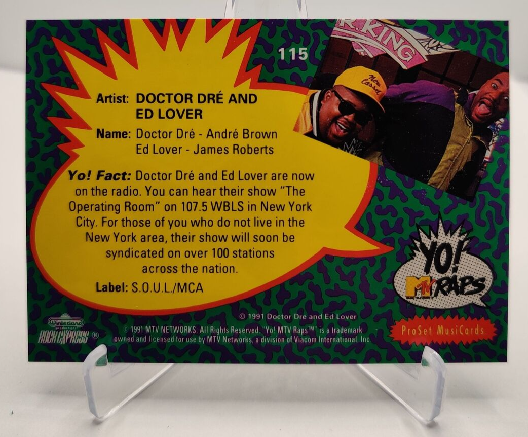 1991 Pro Set MusiCards Yo! MTV Raps Dr Dre Ed Lover Doctor Dre and