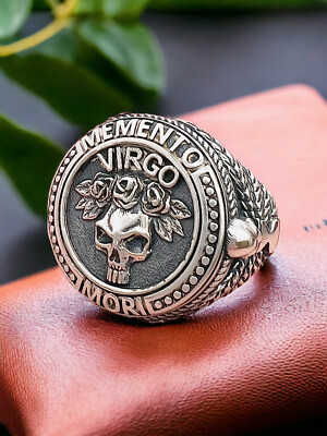Memento Mori Virgo Zodiac  Signet Ring Sterling Silver 925 Statement