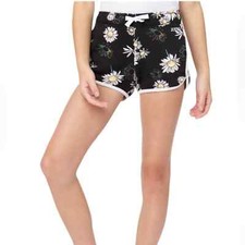 Justice Black Daisy Patterned Dolphin Shorts Size Large 12/14