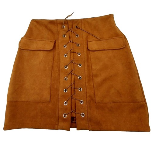 Vestidos Women's Mini Skirt Lace Up Size Large Brown Zipper