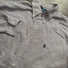 Ralph Lauren Shirt Mens 16 32/33 Purple Check Cotton Yarmouth Oxford OCBD Preppy