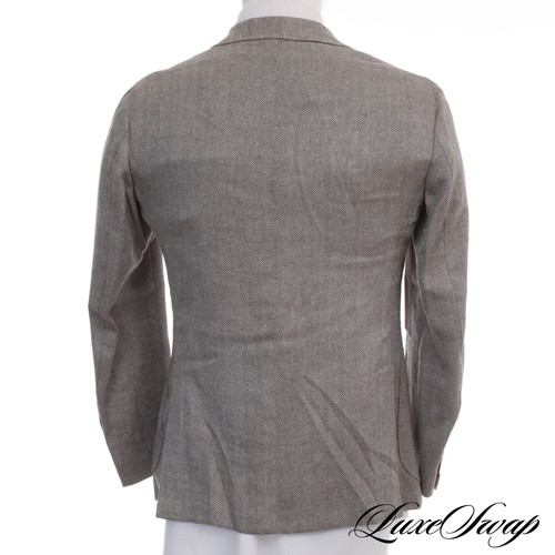NWT Uncommon Man Marling & Evans Linen Feel Brown Herringbone Slubby Jacket 48 - Picture 3 of 9