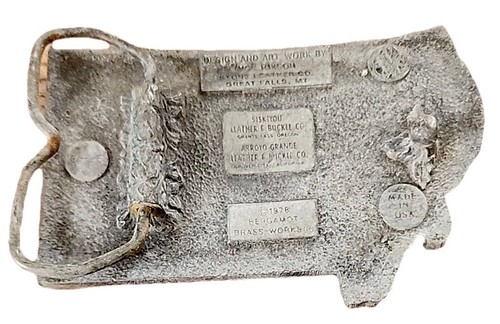 Hebilla de cinturón de colección 1978 Shape Of Montana State latón alce montañas bergamota latón - Imagen 5 de 8
