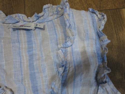 Vineyard Vines 2Q0106 Women's Blue/Brown Ruffle Linen Sleeveless Dress Sz L - Picture 4 of 13