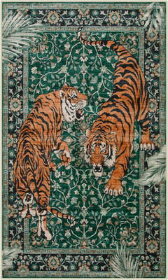 Tiger 3X5 Washable Rug, Boho Area Rugs for Entryway, Green Non Slip Small Rug fo