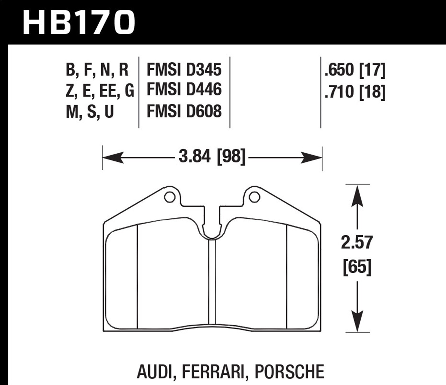 Hawk HB170N.650 HP Plus Disc Brake Pad 0.650 Thickness For 99 Ferrari F355