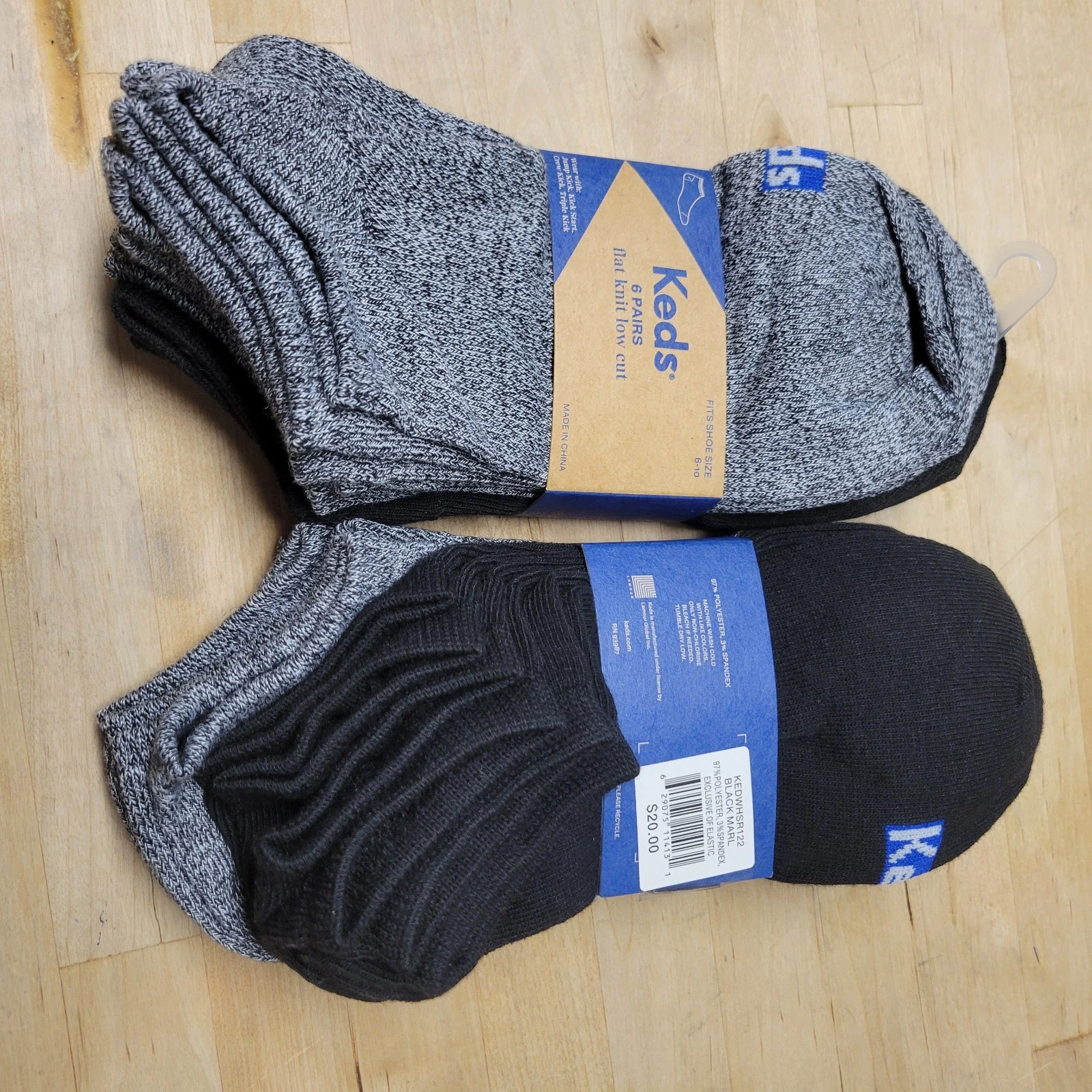 Keds New 12 Pairs Flat Knit Low Cut Socks 6 Black 6 Gray Assorted Women’s 6-10