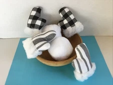 Set of 6 Flannel Snowballs & Mittens Bowl Fillers Hearts Tucks ornies decor NEW