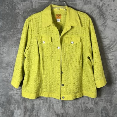 Ruby Rd Cropped Button Up Jacket Eyelet Roll Tab Sleeves size 2X Check Pictures