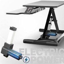VIVO Black Electric 32" Standing Desk Monitor Riser, Dual Arm Sit Stand Tabletop