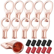 10PCS 8 AWG Heavy Duty Battery Lugs with Heat Shrink Tubing Ring Terminals