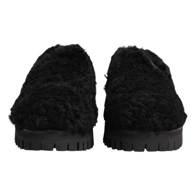 DOLCE & GABBANA Shoes Dress Black Fur Leather Slippers Men  display picture 3