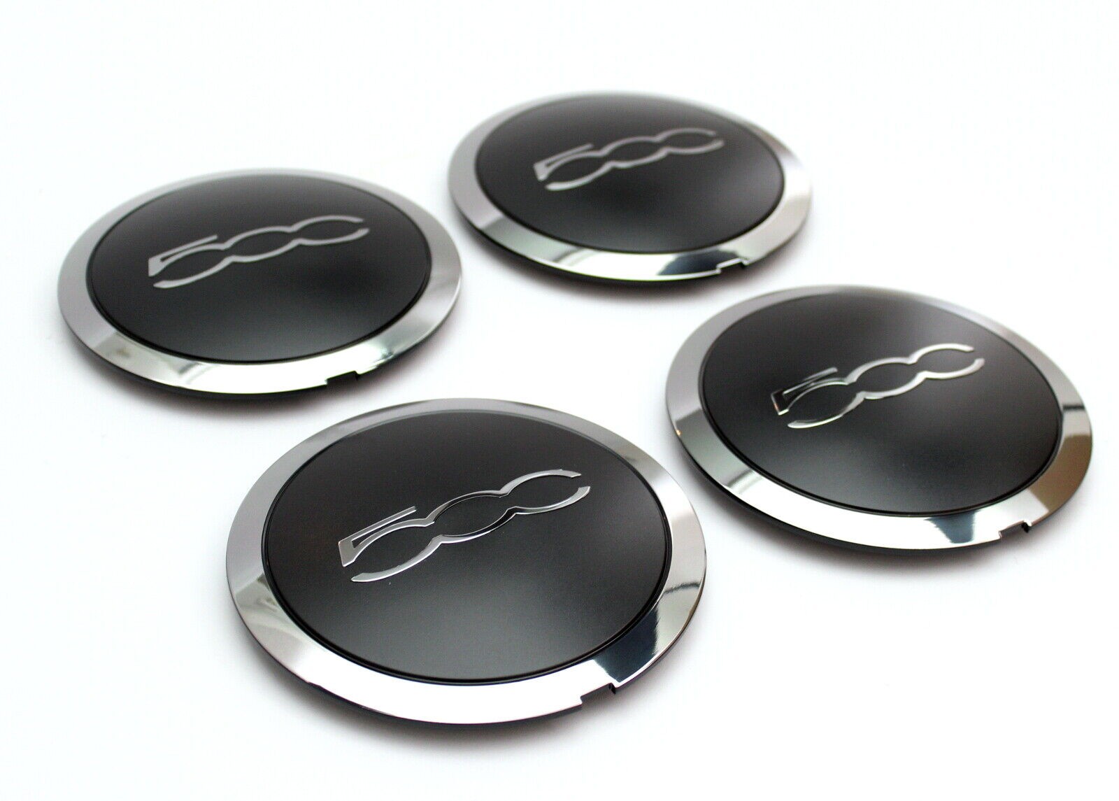 51884863 Per Fiat 500 Copricerchio in Lega Tappo Centrale Nero e Argento 133mm! foto 3