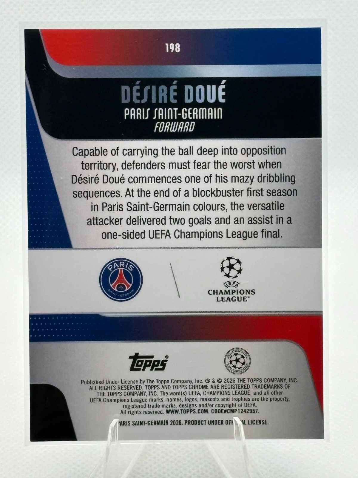 2025-26 Topps Chrome UEFA CC - Desire Doue #198 Blue Lava Refractor /150 view 2