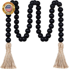 39In Wood Bead Garland Farmhouse with Tassels,Versatile Prayer Beads Boho Chic W