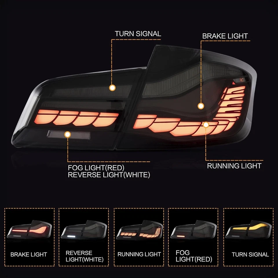 Par de luces traseras LED ahumadas de señal secuencial para BMW Serie 5 F10 F18 2011-2017 Foto 2 de 4