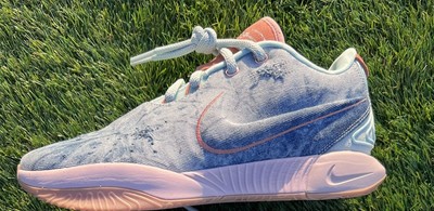 HF5467-300 $200 Men s 10.5 Nike Lebron 21 'Aragonite' Distressed Denim Sneakers