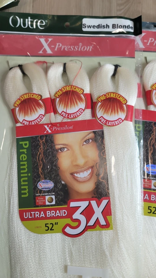 Paquete de 3 Cabello Trenzado Pre Estirado 9X 52" COLOR Rubio Sueco X-Presión Exterior Foto 4 de 4