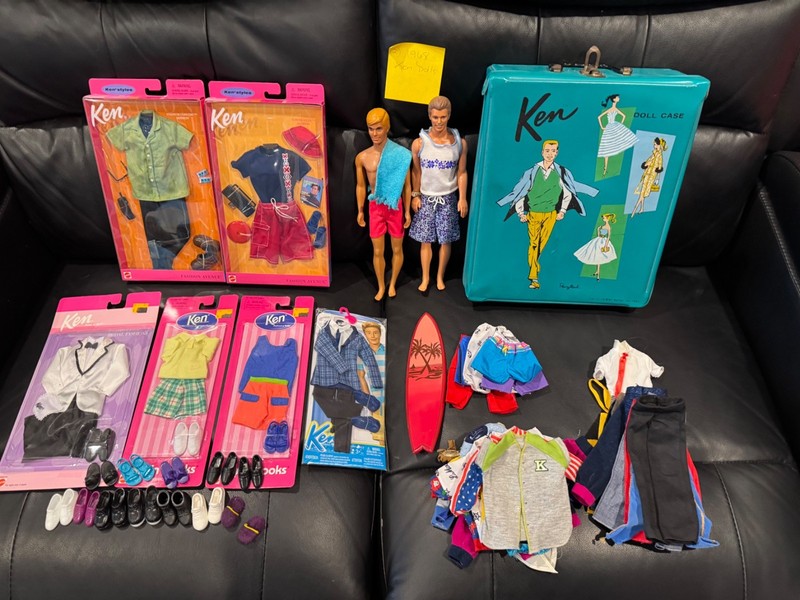 Vintage 1961 Ken Doll Case - 2 1968 Ken Dolls - Ken Clothes '98,'99
