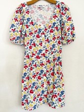 Rixo x Target Linen Blend Mini Shirt Dress M White Floral Puff Sleeves Cottage