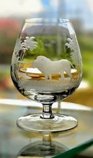 LION Moser Queen Lace Crystal African Wildlife Hand-Etched Brandy Snifter Glass