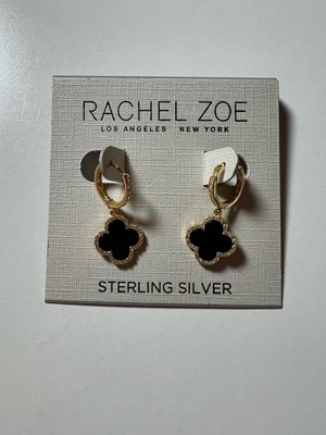 NWT Sterling Silver Rachel Zoe Clover Black Crystals Dangle Earrings 