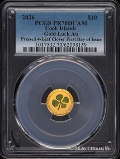 2026 Cook Islands $10 Good Luck 4 Leaf Clover PCGS PR70 First Day Issue