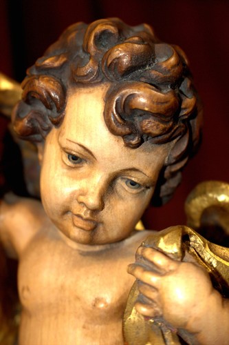 ANTIQUE 11" ANRI WOOD HAND CARVED WALL ANGEL PUTTO CHERUB ITALY STATUE FIGURE