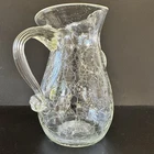 Vintage Blenko Clear Crackle Glass Pitcher Applied Handle Jug Mid Century Mode