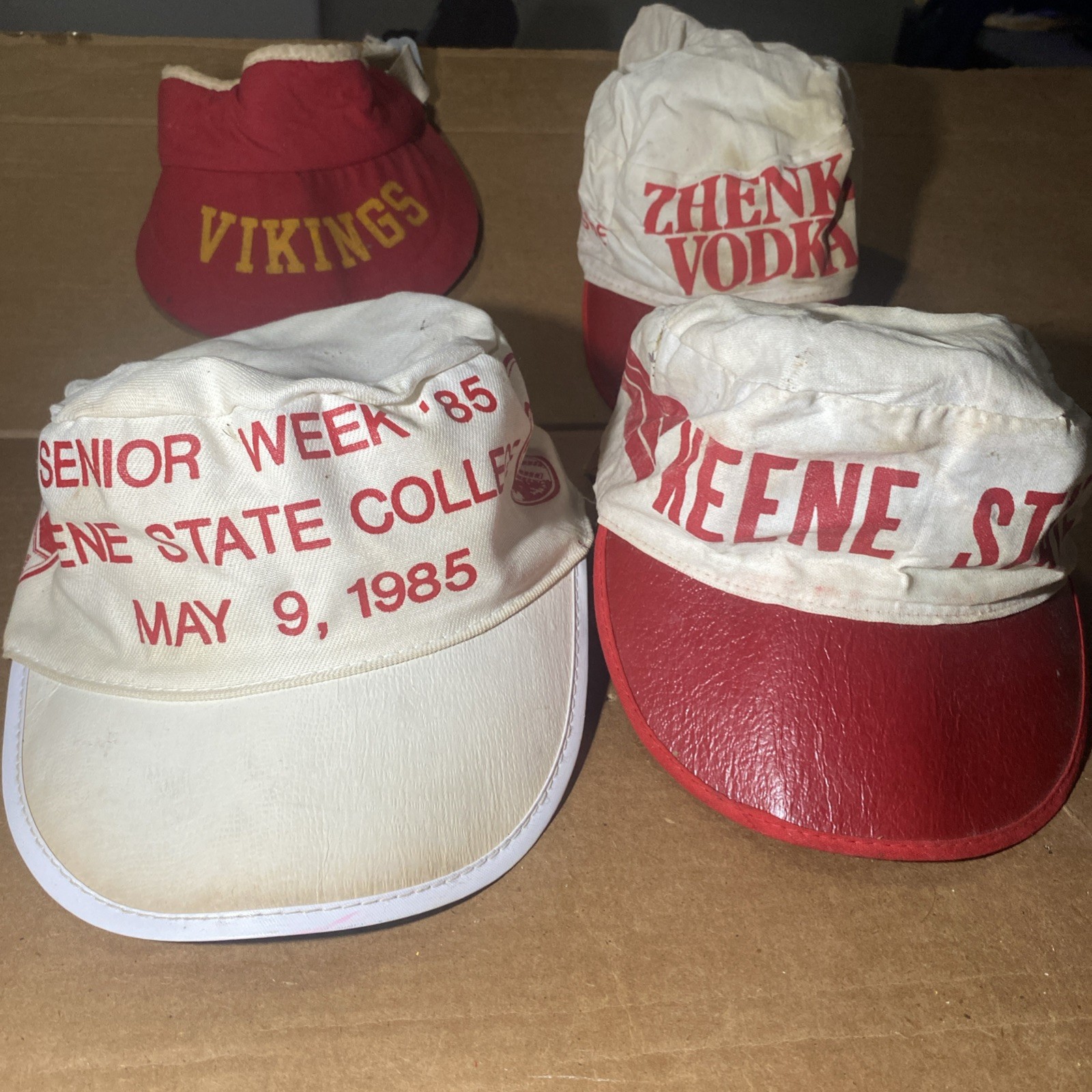 1985 Keene State College Senior Week NH Zhenk Vodka Vikings Cap Hat Visiera