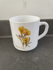 Arcopal France Becher Tasse Sammelbecher Sammler weiß mit gelb rosa Blume Retro 
