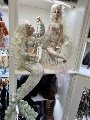 Porcelain Mermaid Doll Sisters w/ Pearl Necklace - Beautiful!