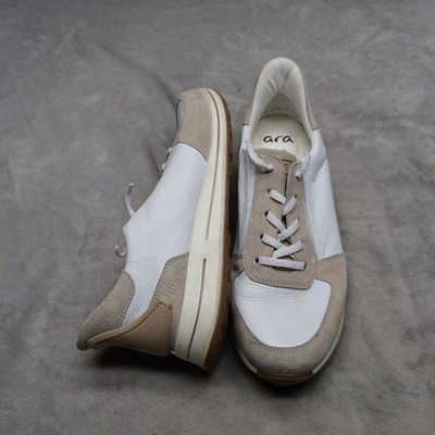 Ara Women 7 High Soft Walking Shoes White Leather Suede Lace Up Casual Sneakers