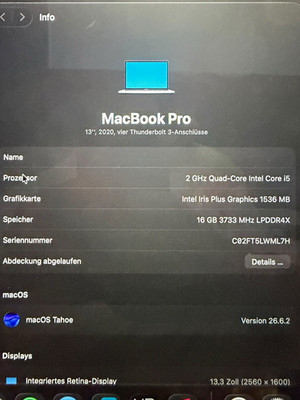 Apple MacBook Pro 13,3'' (2020) Core i5 2GHz 16GB RAM 500GB SSD macOS