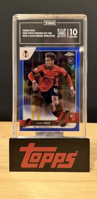 Topps Chrome 2022-23 Desire Doue Blue & Gold Seismic Refractor /75 Rookie TAG 10