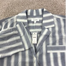 Haven Well Being Womens M Pajama Top Blue White Stripe Button Up Cotton NWT