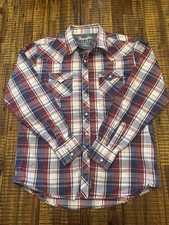 Wrangler Retro Premium Men's XL Red Blue Plaid Western Pearl Snap Shirt
