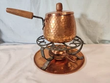 SIGG Switzerland Hammered Copper Fondue Pot w/Iron Stand, Tray, Burner, NICE!