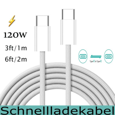 USB C auf USB C Ladekabel 120W Typ C Schnellladekabel für iPhone Huawei Samsung
