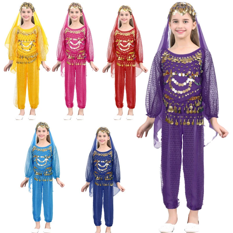 Girls Indian Belly Dance Costume Sets Halloween Carnival Arabian Princess Outfit