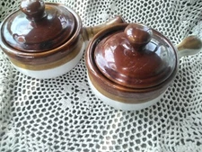 Brown Stoneware Fench Onion Soup Crocks (pair of 2) made in Taiwan