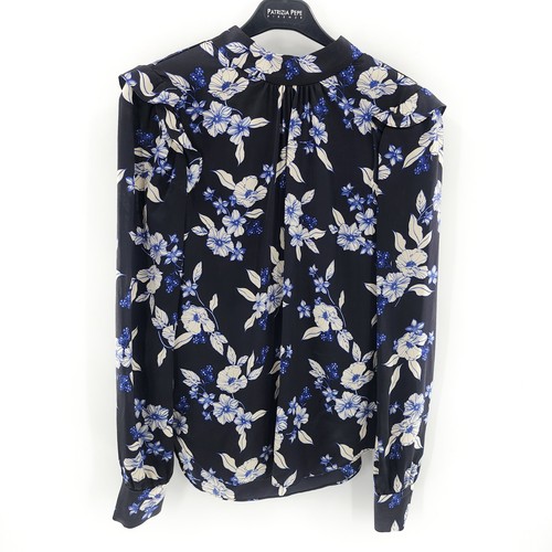 VERONICA BARBA Carlton blusa boho floreale seta fiocco volant nero $400 taglia 00 - Foto 3 di 8