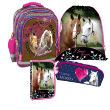 Pferd Pony Einhorn Horses SCHULRUCKSACK Set RUCKSACK TASCHE SCHULRANZEN Indianer