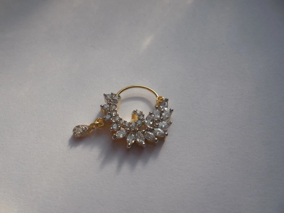 Designer Nose Ring Indian Piercing Nath Fashion Jewelry Hoop Wedding Gold Plated - Image 2 of 4